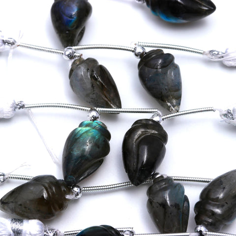 Labradorite Grey Conch Shell Carving Natural Pair Beads