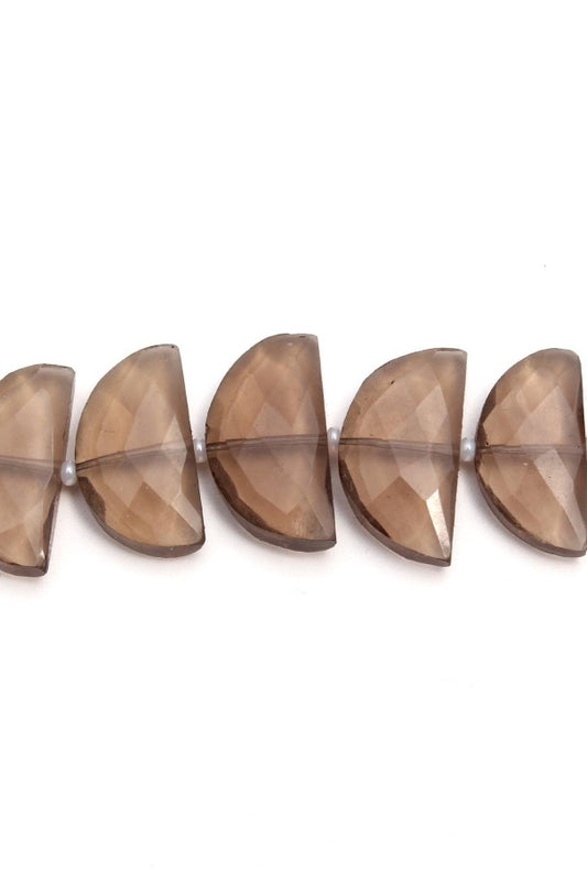 Smoky Quartz Brown D Shape Faceted Natural Beads