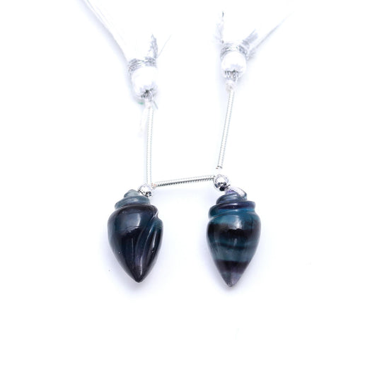 Fluorite Multicolor Conch Shell Carving Natural Pair Beads