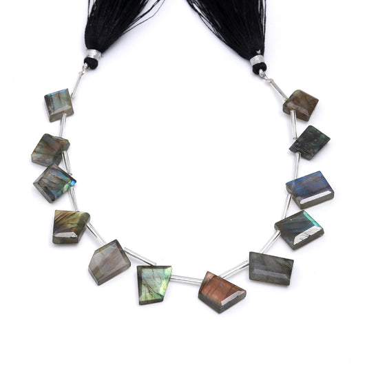 Labradorite Grey 4 Sides Faceted Natural Beads 8 Inches Strands