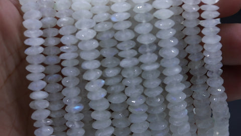 Rainbow Moonstone White Rondell Faceted Natural Beads 8 Inches Strands