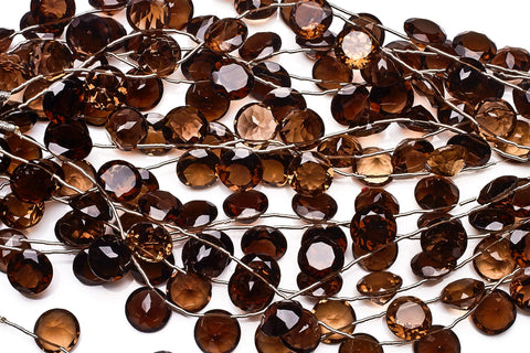 Smoky Quartz Brown Coin Faceted Natural Beads