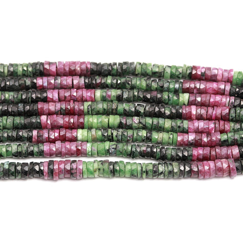 Ruby Ziosite Shaded Tire Faceted Natural Beads 8 Inches