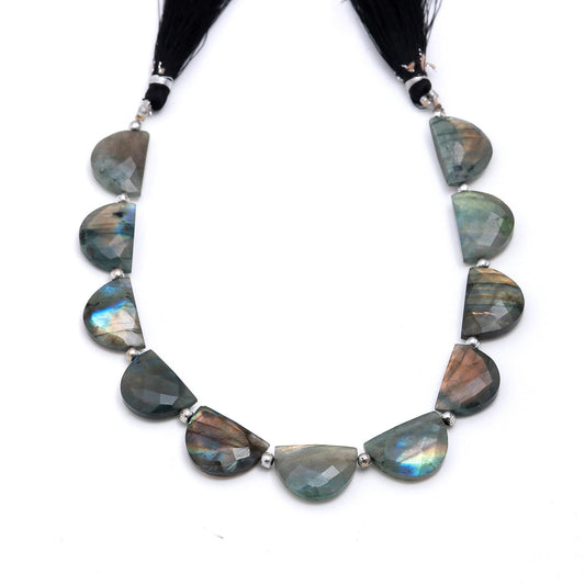 Labradorite Grey D Shape Faceted Natural Beads 8 Inches Strands