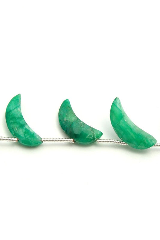 Green Dyed Quartz Half Moon Faceted Natural Beads