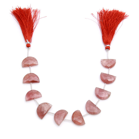 Strawberry Quartz Pink D Shape Faceted Natural Beads 8 Inches