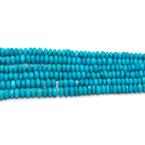 Sleeping Beauty Turquoise Blue Rondelle Faceted Natural Beads 16 Inches