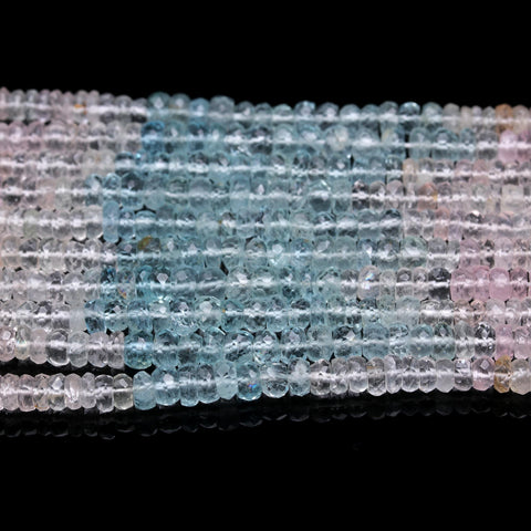 Aquamarine and Morganite Shaded Green Tyre Faceted Natural Beads 16 Inches Strands