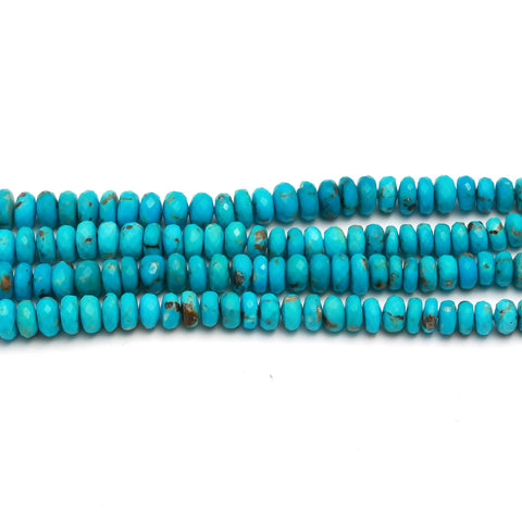Sleeping Beauty Turquoise Blue Rondelle Faceted Natural Beads 16 inches Strands