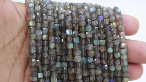 Labradorite Grey Cushion Faceted Natural Beads 12.5 Inches Strands
