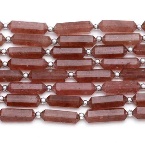 Strawberry Quartz Pink Double Pencil Faceted Natural Beads 8 Inches Strands