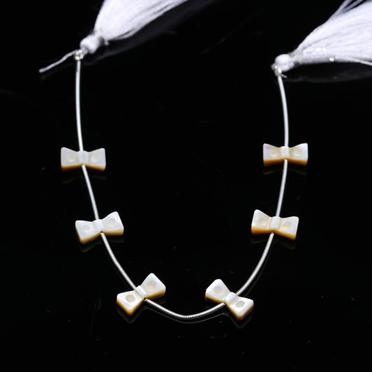 Mother of Pearl White Bow Tie Carving Natural 6 Pieces Beads