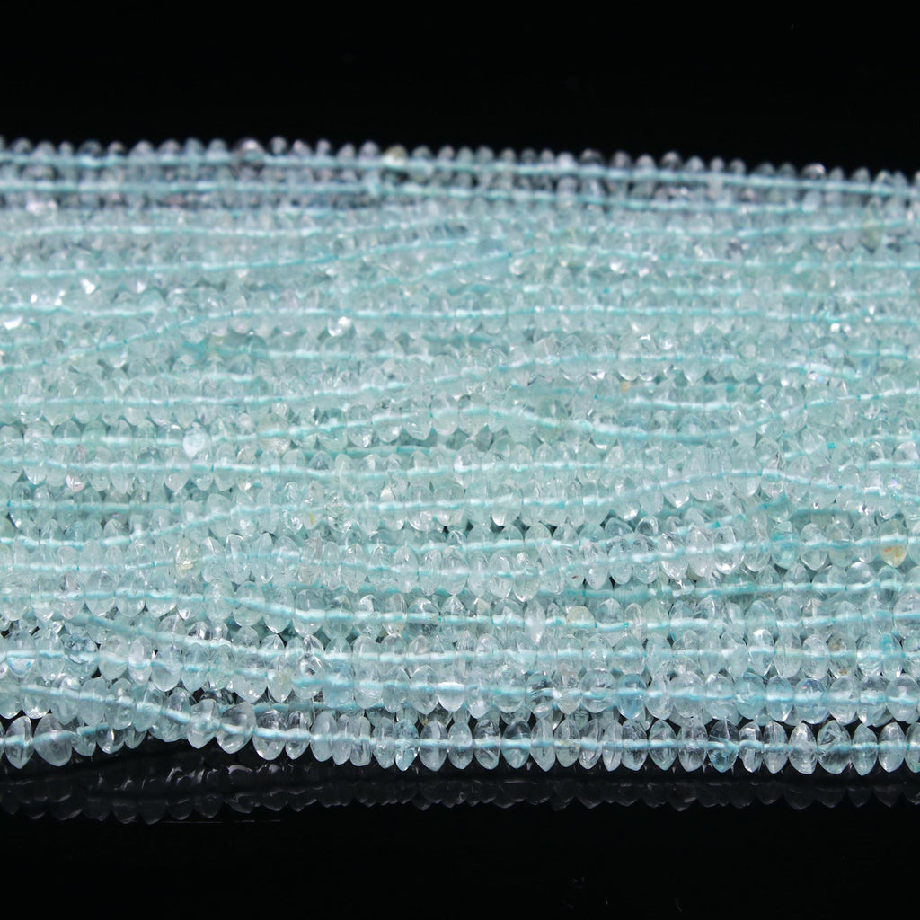 Aquamarine Blue Rondell Faceted Natural Beads 13.5 Inches Strands