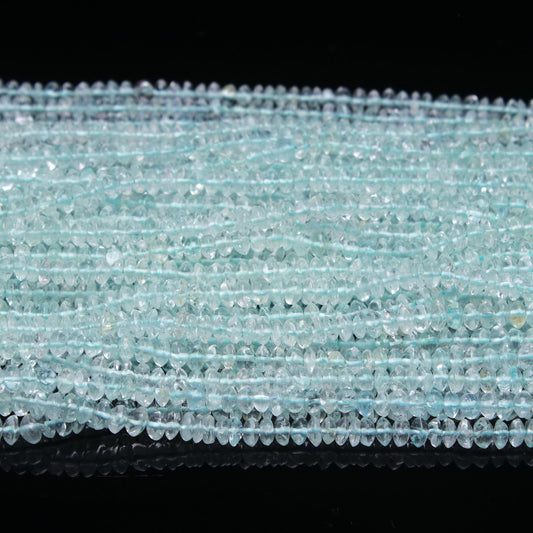 Aquamarine Blue Rondell Faceted Natural Beads 13.5 Inches Strands