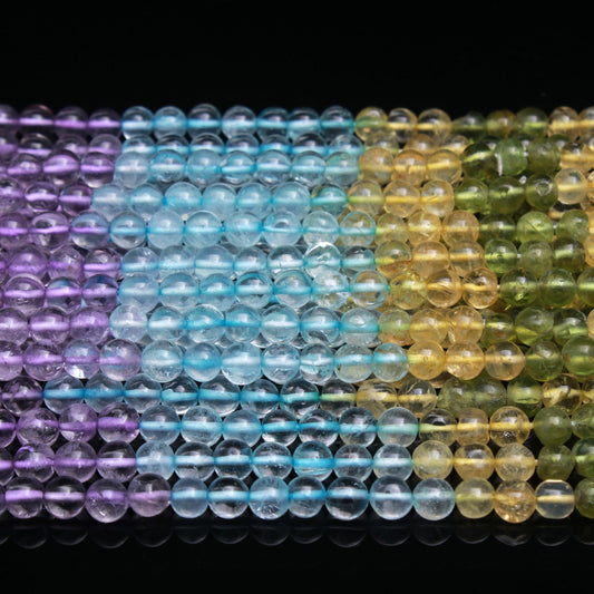 Multi Stone And Color Round Smooth Natural Bead 8 Inches Strands