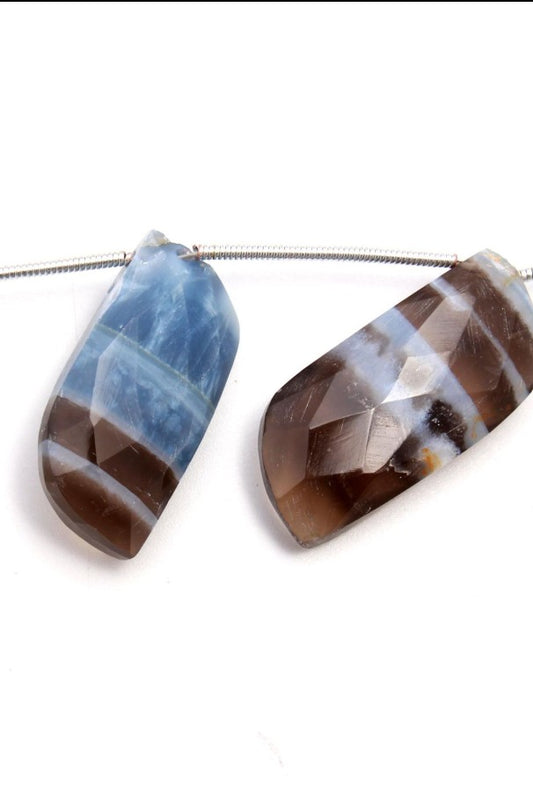 Boulder Opal Blue/Grey Curved Rhombus Faceted Natural Beads