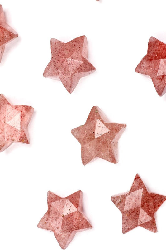 Strawberry Quartz Pink Star Faceted Natural Beads