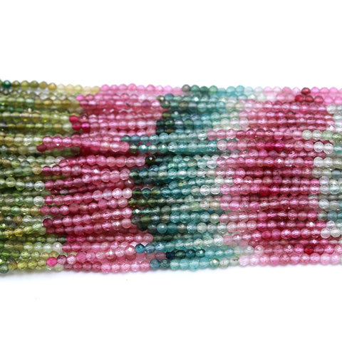 Watermelon Tourmaline Shaded Multicolor Round Faceted Natural Beads 12.5 Inches Strands