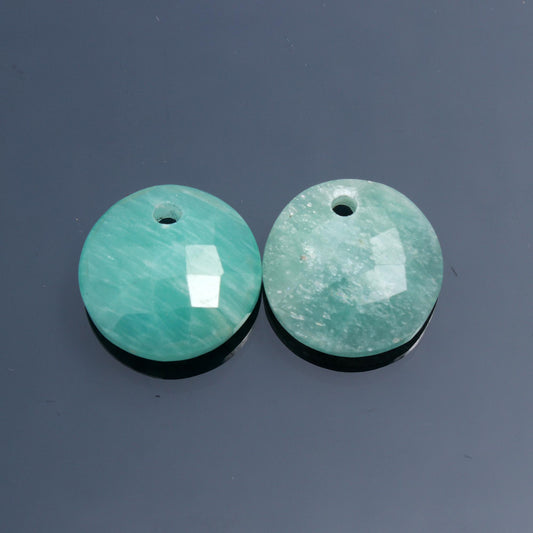 Amazonite Green Coin Faceted Natural Beads 18 MM Stone Pair Of 2