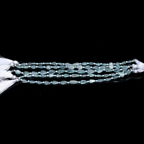 Aquamarine Blue Leaf Carving Natural Beads 8 Inches Strands