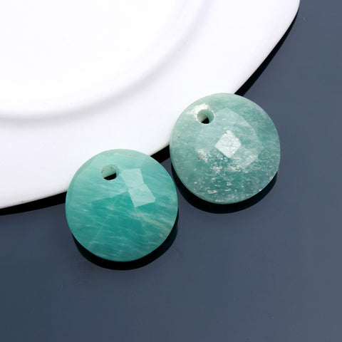 Amazonite Green Coin Faceted Natural Beads 18 MM Stone Pair Of 2