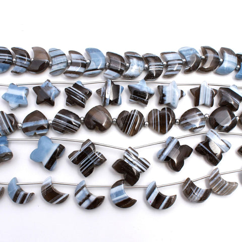 Boulder Opal Grey/Blue Heart Smooth Natural Beads