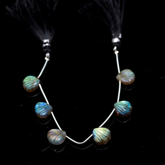 Labradorite Grey Shell Carving Natural Beads 8 Inches Strands