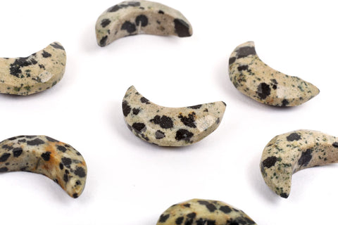 Dalmation Jasper Peach Half Moon No Drill Faceted Natural Beads
