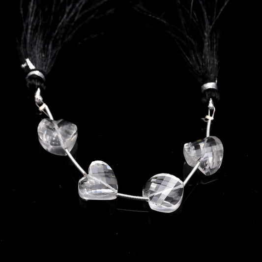Crystal Quartz White Twisted Heart Faceted Natural Beads 4 pieces