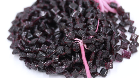 Garnet Red Carving Square Shaped Natural Beads 15 Inches