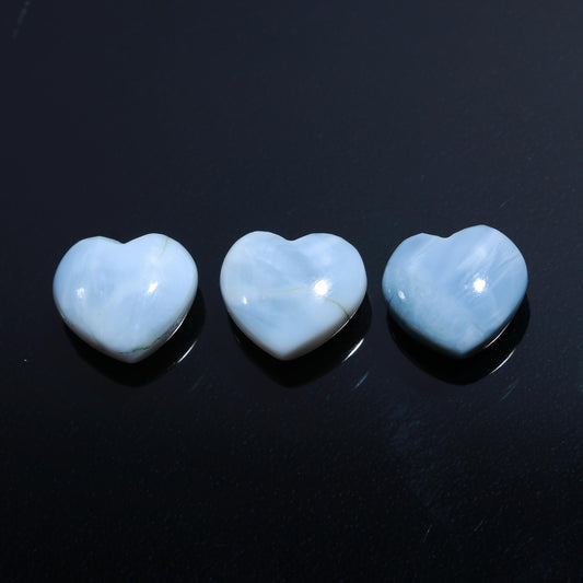 Lace Agate Blue Heart Smooth Natural 3 Piece Beads