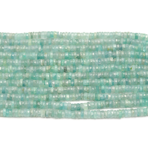 Aquamarine Green Tire Faceted Natural Beads 8 Inches Strands