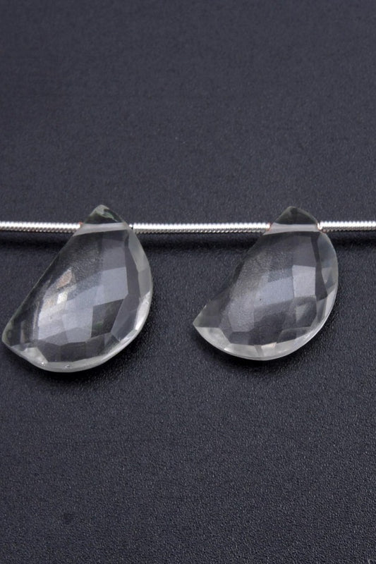 Crystal Quartz Clear D Shape Faceted Natural Beads