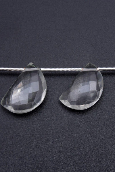 Crystal Quartz Clear D Shape Faceted Natural Beads
