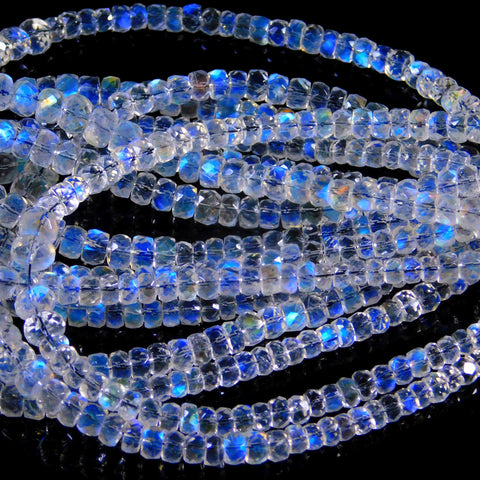 Rainbow Moonstone White Rondell Faceted Natural Beads 8 Inches Strands