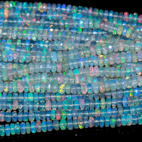 Ethiopian Opal  White Tire Faceted Natural Beads 16 inches strands