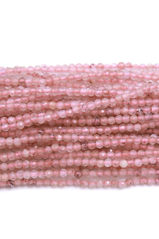 Pink Strawberry Quartz Round Faceted Natural Beads