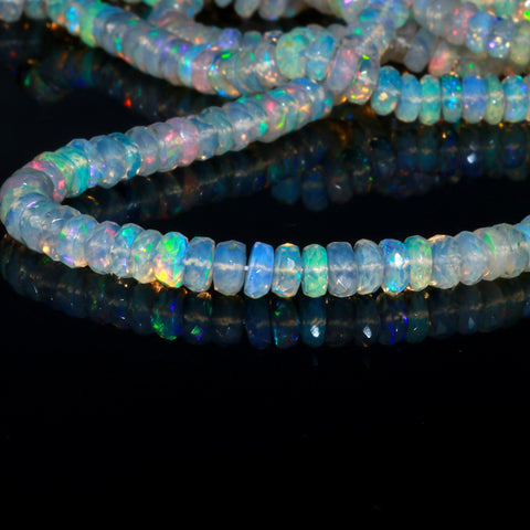 Ethiopian Opal  White Tire Faceted Natural Beads 16 inches strands