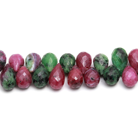 Ruby Ziosite Green Drop Faceted Natural Beads 8 inches Strands