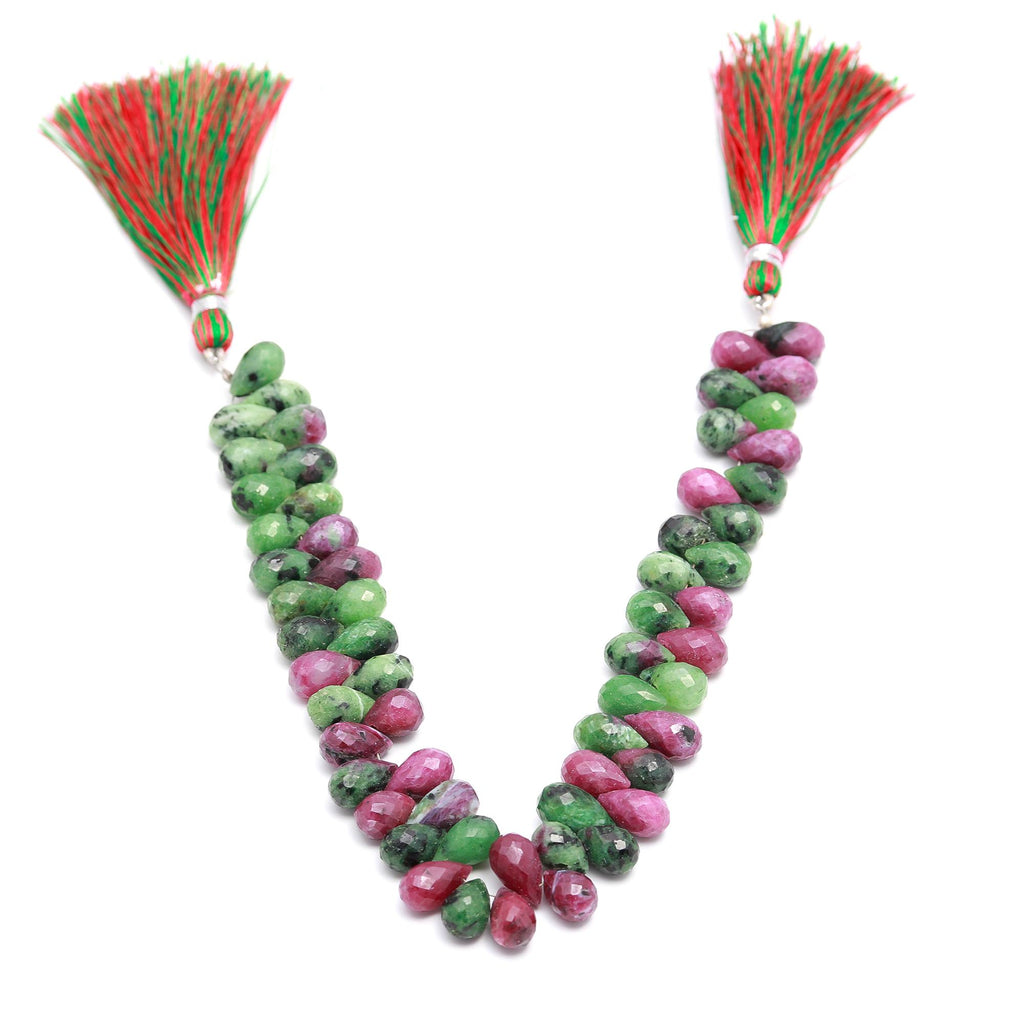 Ruby Ziosite Green Drop Faceted Natural Beads 8 inches Strands