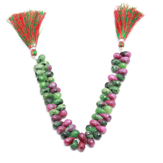 Ruby Ziosite Green Drop Faceted Natural Beads 8 inches Strands