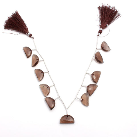 Smoky Quartz Brown D Shape Faceted Natural Beads