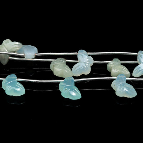 Natural Aqua Chalcedony Green Butterfly Carving 7 MM Beads With Top Drill