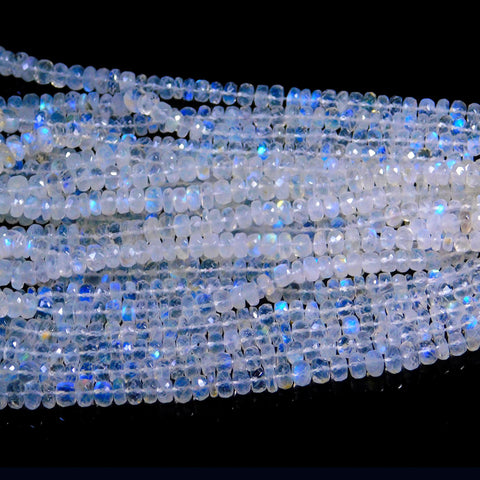 Rainbow Moonstone White Rondell Faceted Natural Beads