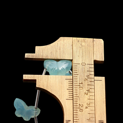 Natural Aqua Chalcedony Green Butterfly Carving 7 MM Beads With Top Drill