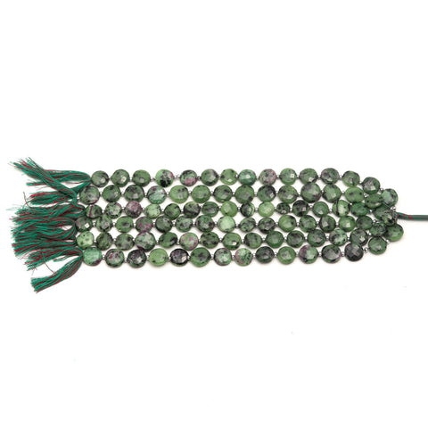 Ruby Ziosite Green Coin Faceted Natural Beads 8 Inches Strands