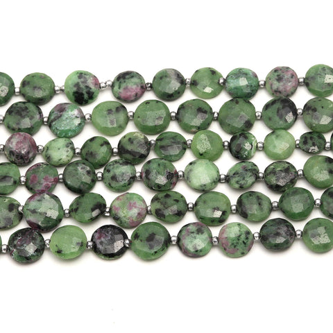Ruby Ziosite Green Coin Faceted Natural Beads 8 Inches Strands