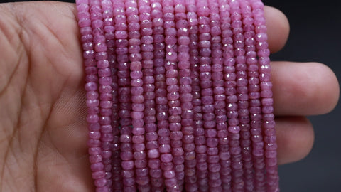 Pink Coated Moonstone Rondell Faceted Natural Beads 12.5 inches Strands