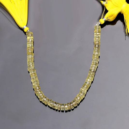 Lemon Quartz Yellow Tire Faceted Natural Beads 8 Inches Strands