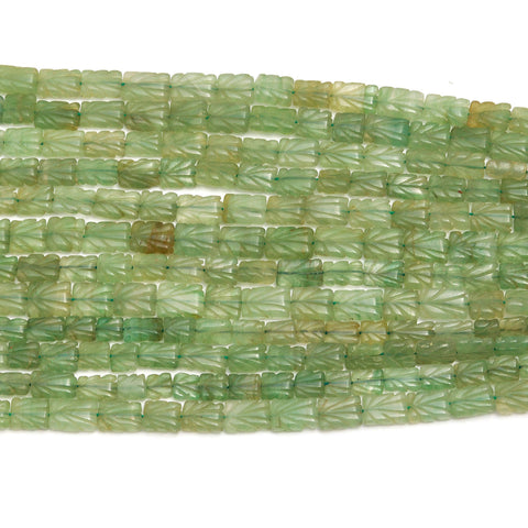 Peridot Green Rectangle Carving Natural Beads 15 inches Strands
